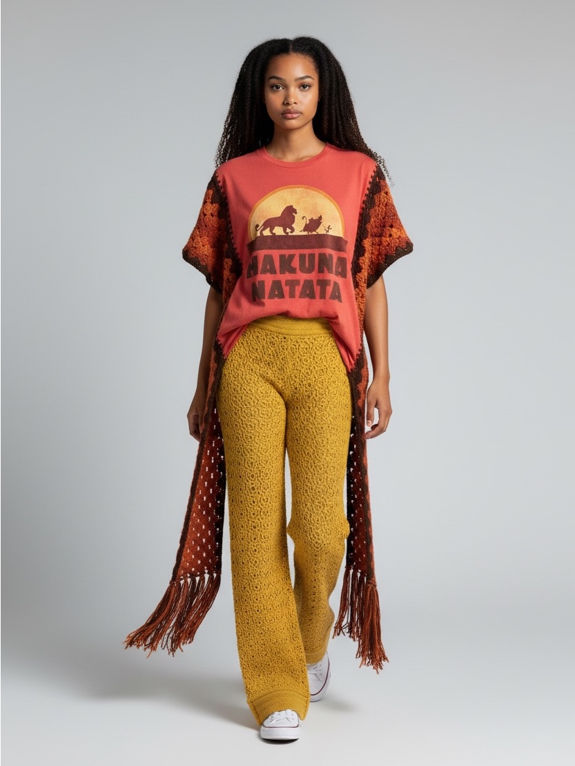 Disney Lion King Upcycled Y2k Red Hakuna Matata Crochet Oversized T Women’s M
